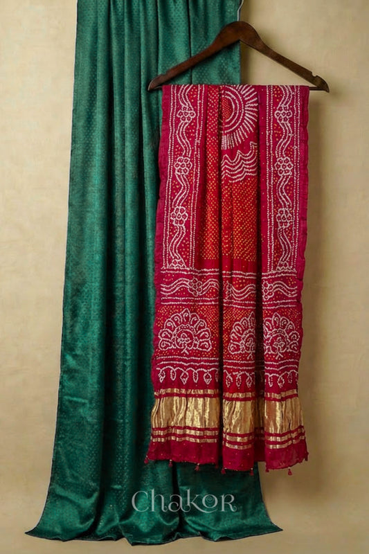 Dark Green Mashru Kurta Set Fabric with Bandhani Silk Dupatta