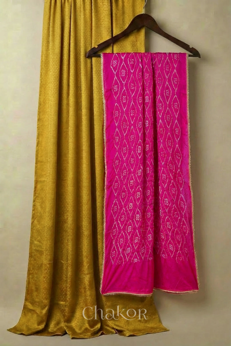 Mustard Mashru Kurta Set Fabric with Bandhani Silk Dupatta