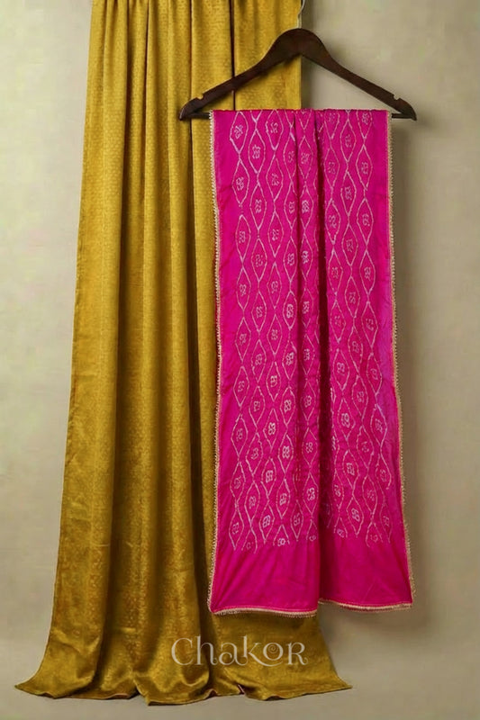 Mustard Mashru Kurta Set Fabric with Bandhani Silk Dupatta