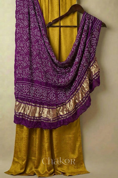 Mustard Mashru Kurta Set Fabric with Bandhani Silk Dupatta