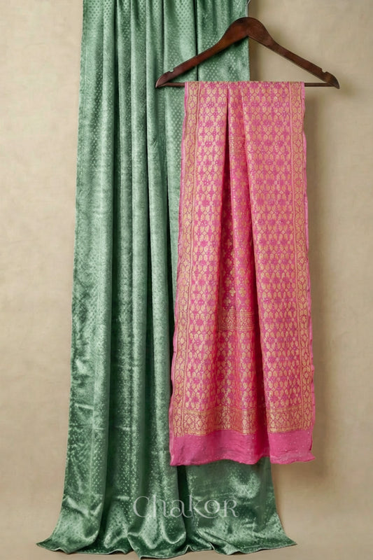 Pista Green Mashru Kurta Set Fabric with Bandhani Silk Dupatta