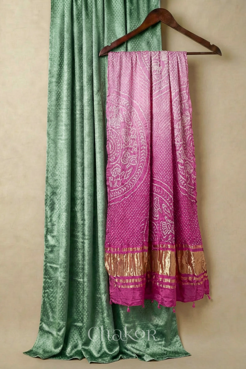 Pista Green Mashru Kurta Set Fabric with Bandhani Silk Dupatta