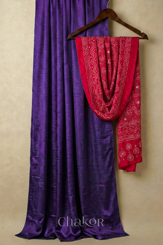 Purple Mashru Kurta Set Fabric with Bandhani Silk Dupatta
