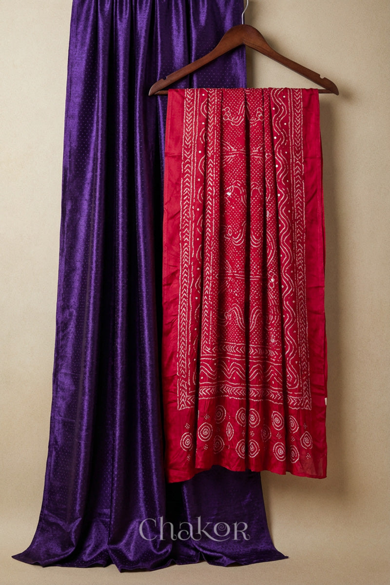 Purple Mashru Kurta Set Fabric with Bandhani Silk Dupatta