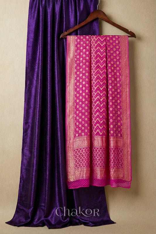 Purple Mashru Kurta Set Fabric with Bandhani Silk Dupatta