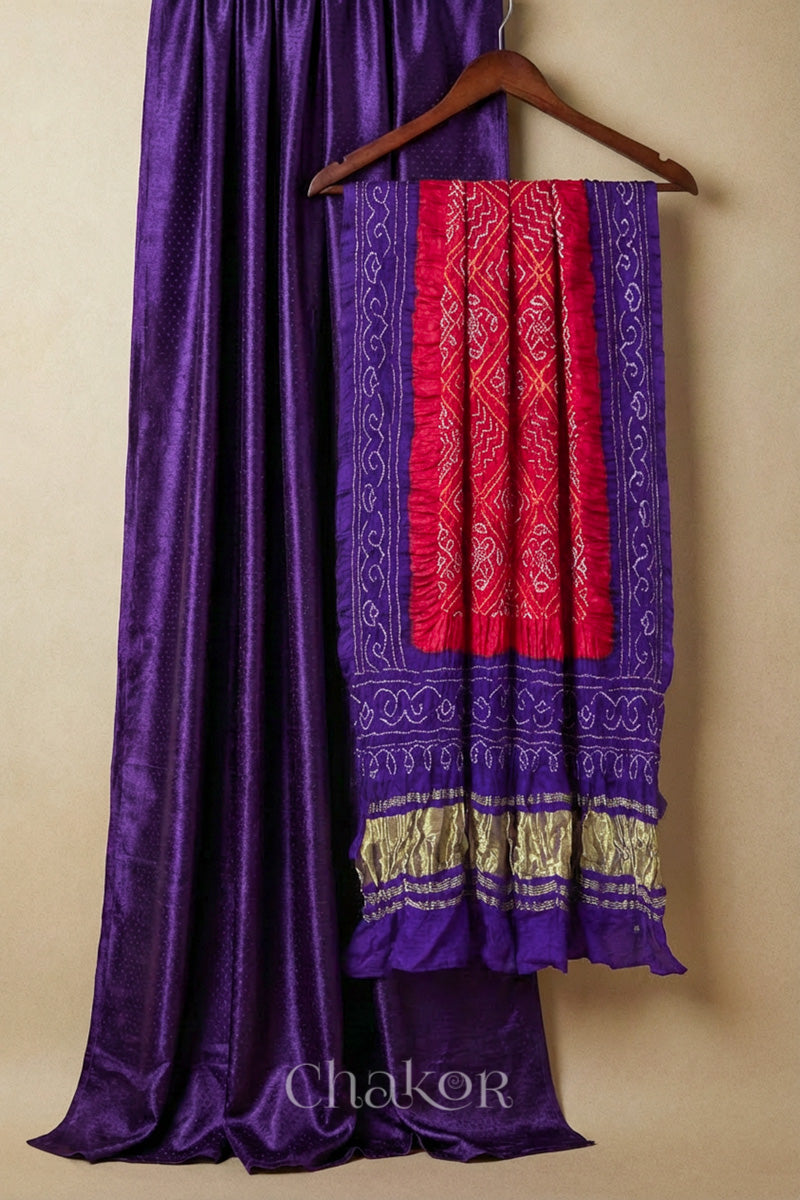 Purple Mashru Kurta Set Fabric with Bandhani Silk Dupatta