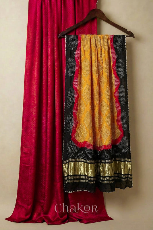 Red Mashru Kurta Set Fabric with Bandhani Silk Dupatta
