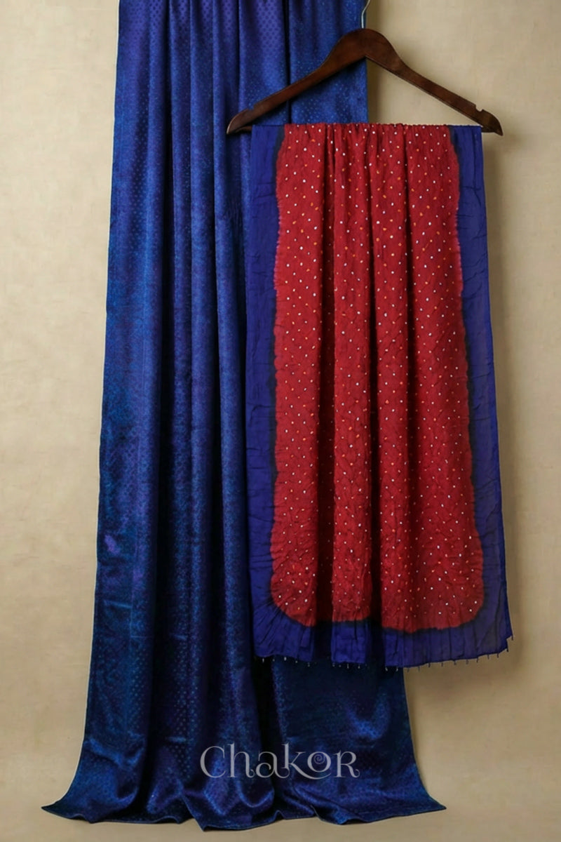 Royal Blue Mashru Kurta Set Fabric with Bandhani Silk Dupatta