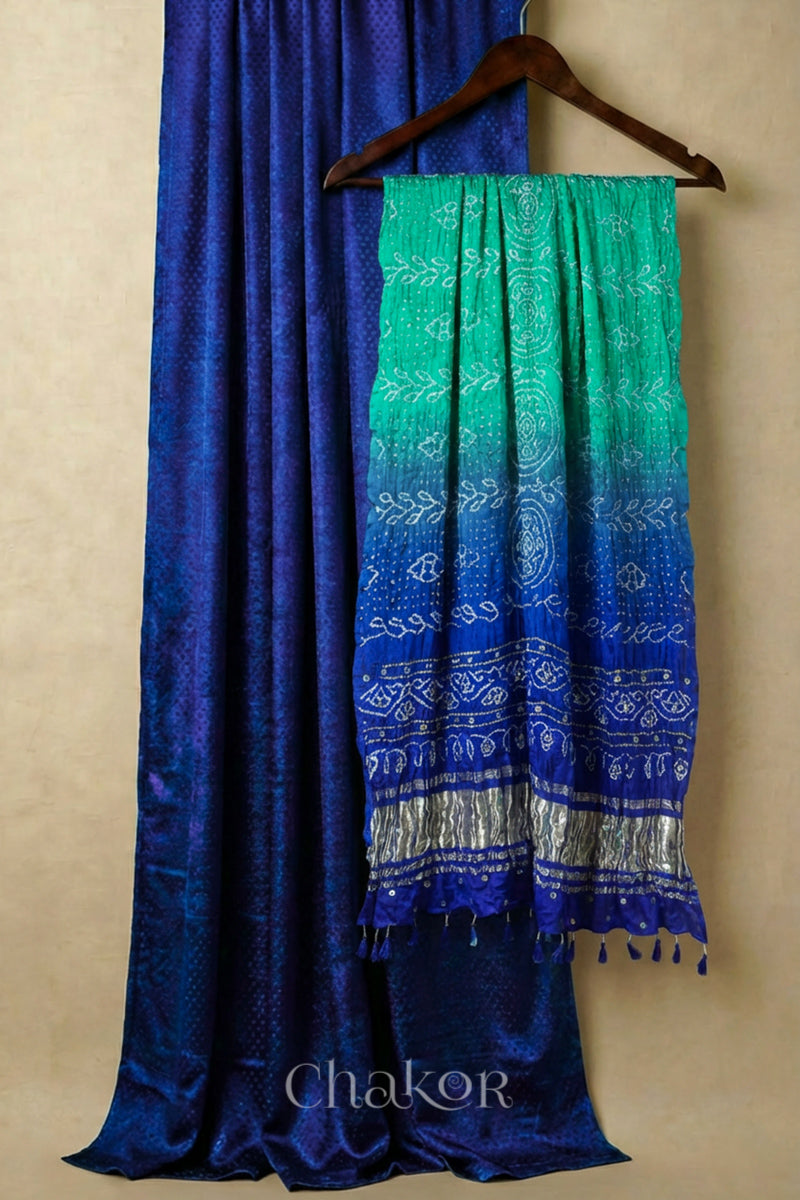 Royal Blue Mashru Kurta Set Fabric with Bandhani Silk Dupatta