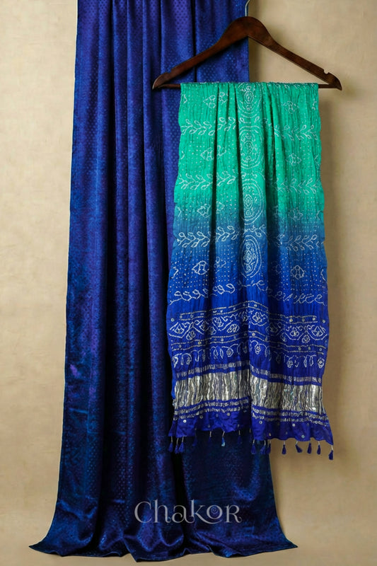 Royal Blue Mashru Kurta Set Fabric with Bandhani Silk Dupatta