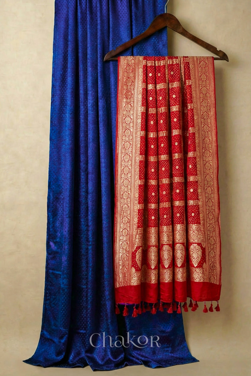 Royal Blue Mashru Kurta Set Fabric with Bandhani Silk Dupatta