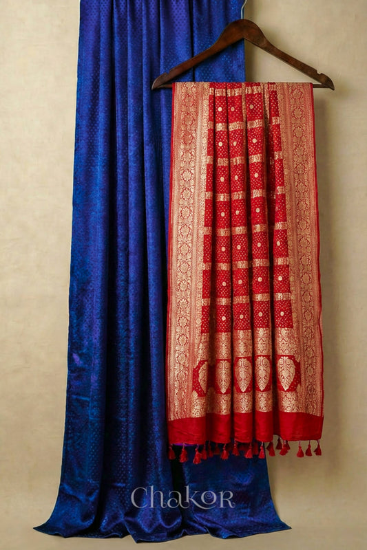 Royal Blue Mashru Kurta Set Fabric with Bandhani Silk Dupatta