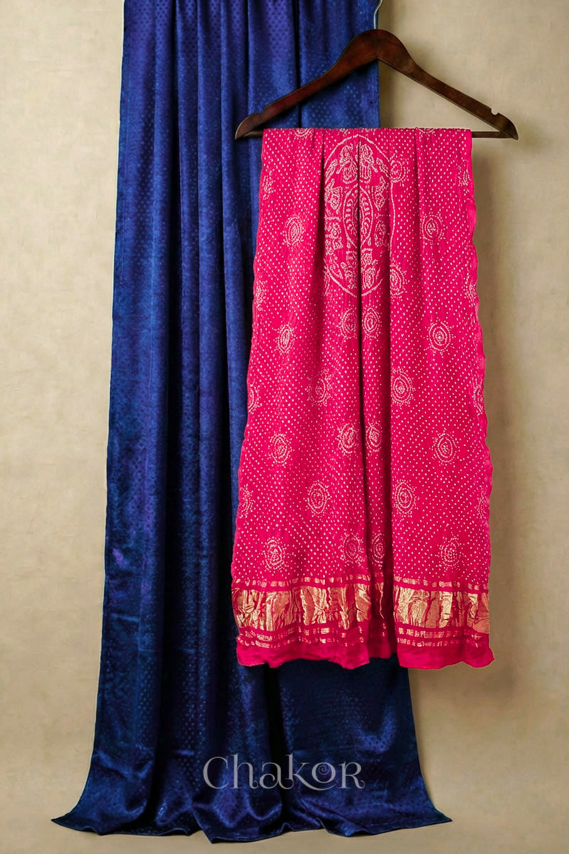 Royal Blue Mashru Kurta Set Fabric with Bandhani Silk Dupatta