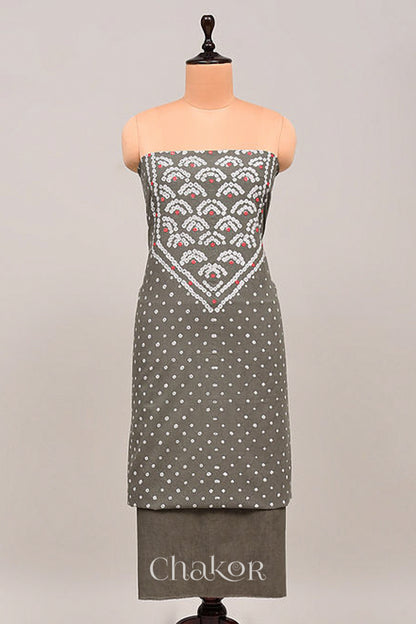 Grey Bandhani Cotton Kurta Fabric (Set of 2)