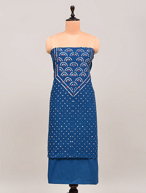 Blue Bandhani Cotton Kurta Fabric (Set of 2)