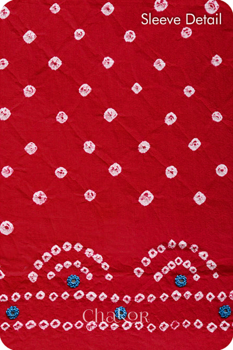 Red Bandhani Cotton Kurta Fabric (Set of 2)