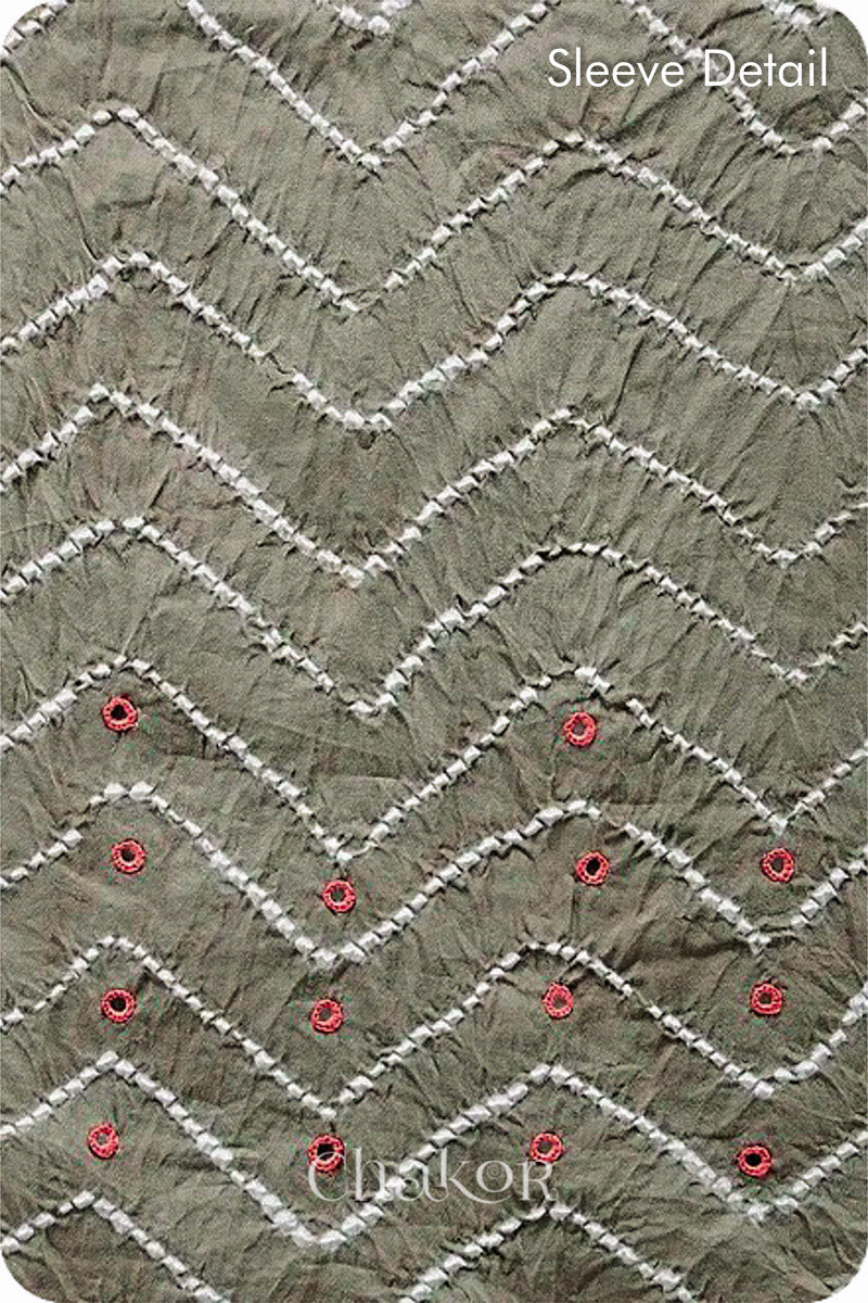 Chakor's Cement grey & dusty Red Bandhani Cotton embroidered Kurta Fabric With Dupatta. 