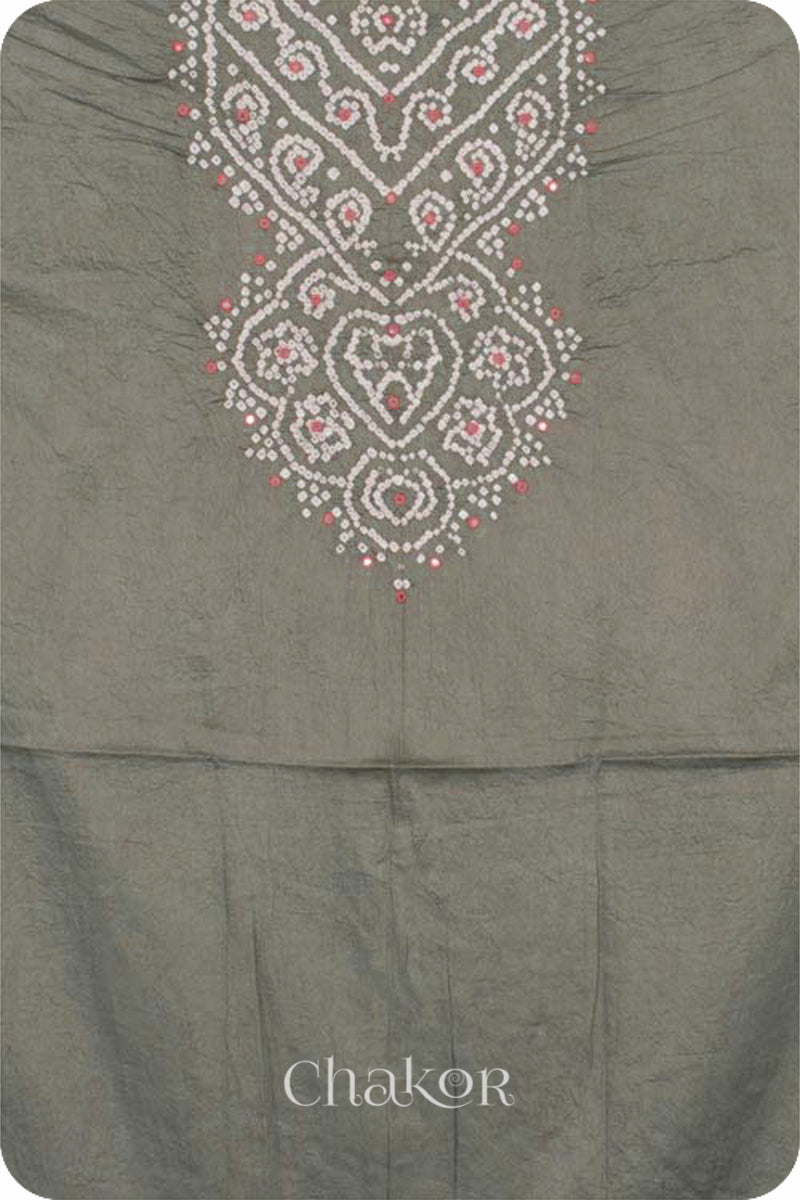 Chakor's Cement grey & dusty Red Bandhani Cotton embroidered Kurta Fabric With Dupatta. 