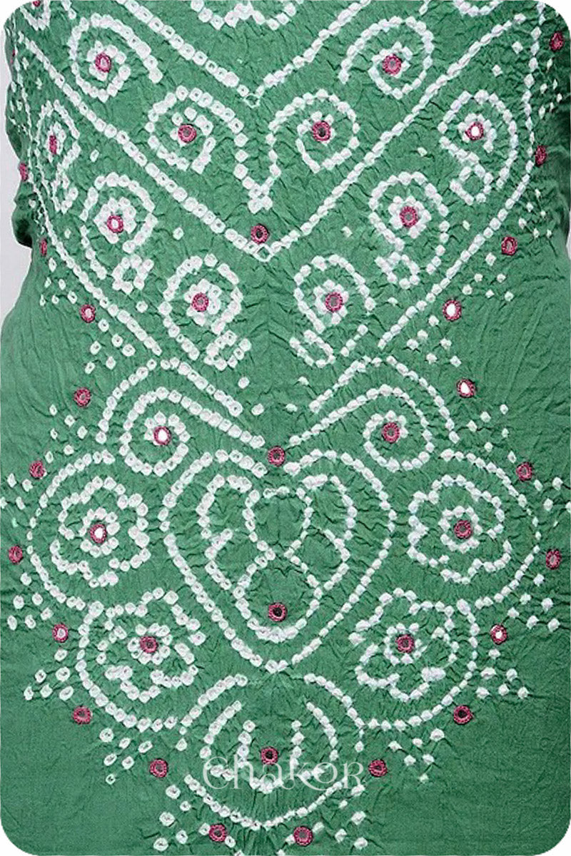 Chakor's Moss Green & Plum Pink Bandhani Cotton embroidered Kurta Fabric With Dupatta. 