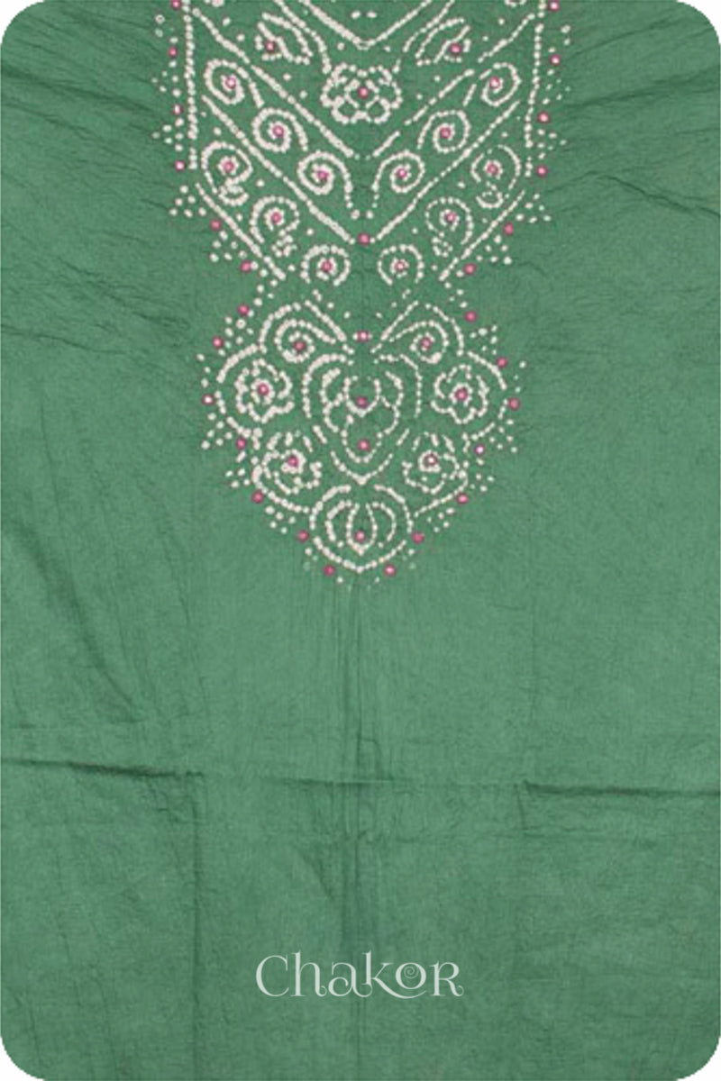 Chakor's Moss Green & Plum Pink Bandhani Cotton embroidered Kurta Fabric With Dupatta. 