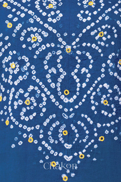 Chakor's Indigo Blue & Mustard Bandhani Cotton embroidered Kurta Fabric With Dupatta. 