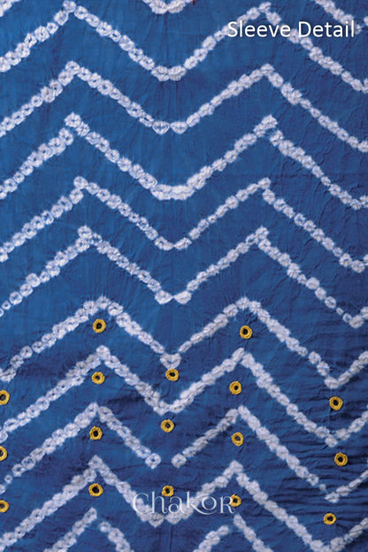 Chakor's Indigo Blue & Mustard Bandhani Cotton embroidered Kurta Fabric With Dupatta. 