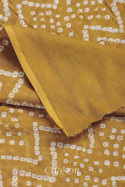 Chakor's Indigo Blue & Mustard Bandhani Cotton embroidered Kurta Fabric With Dupatta. 