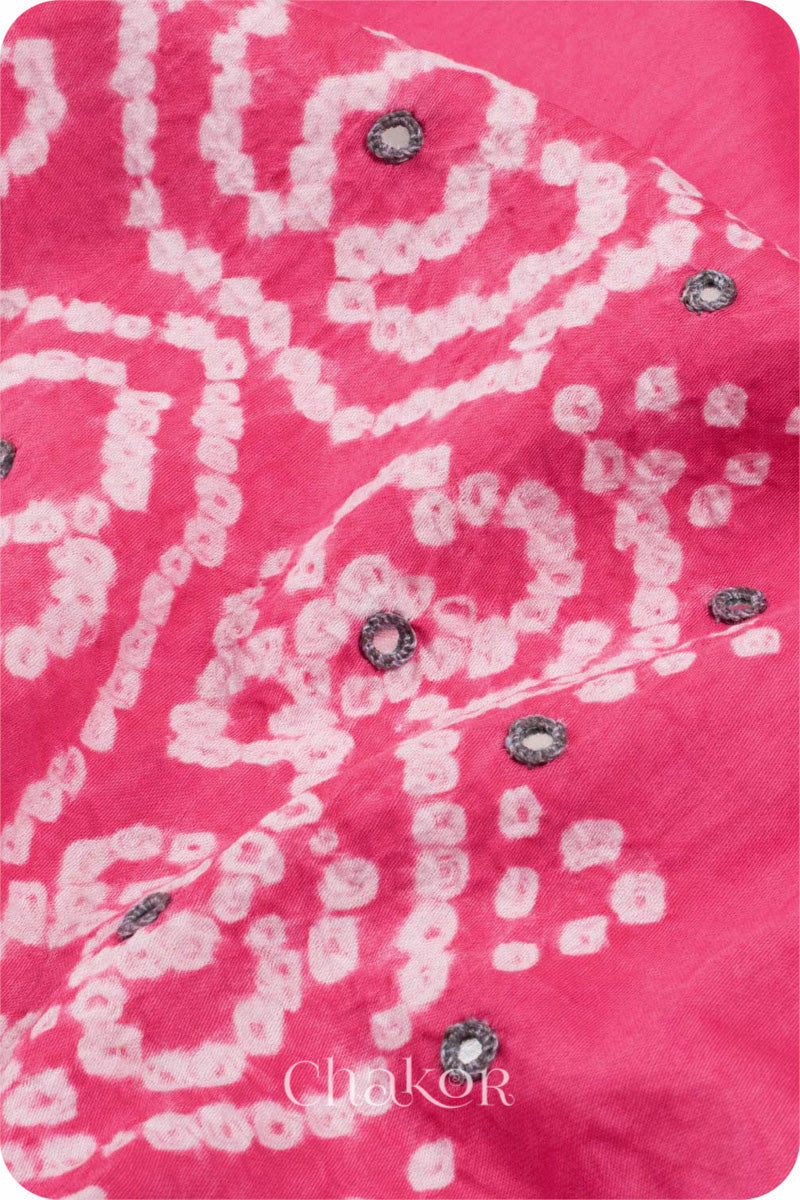 Chakor's Pink & Grey Pink Bandhani Cotton embroidered Kurta Fabric With Dupatta. 