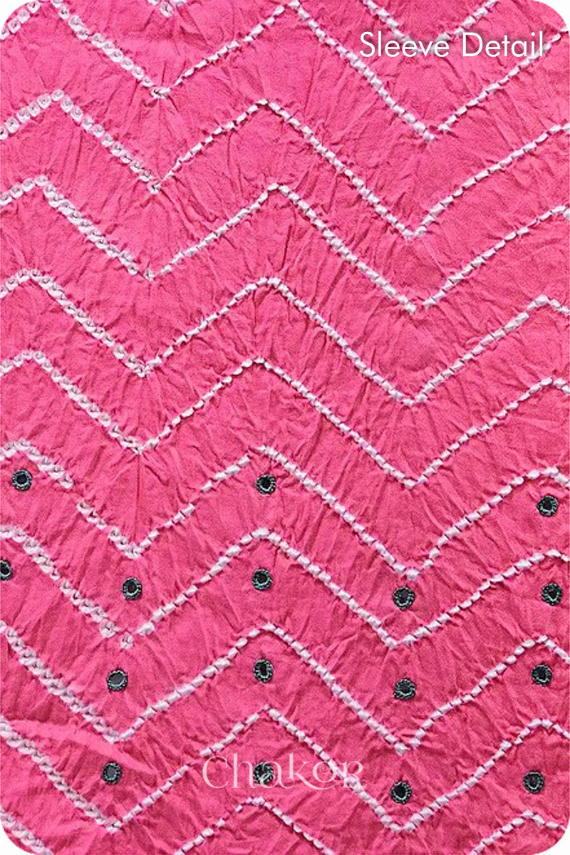 Chakor's Pink & Grey Pink Bandhani Cotton embroidered Kurta Fabric With Dupatta. 