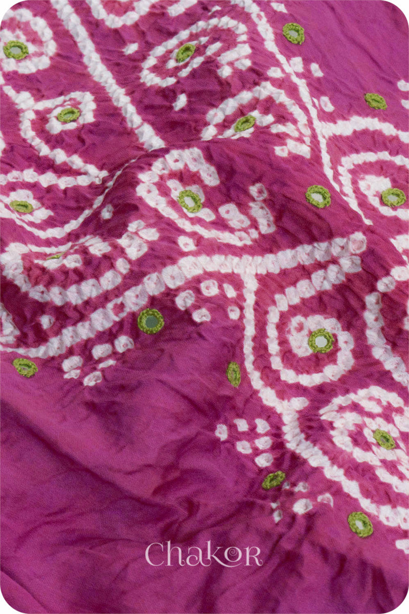 Chakor's Violet & Mehendi Green Bandhani Cotton embroidered Kurta Fabric With Dupatta. 