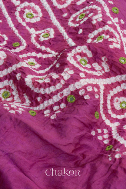 Chakor's Violet & Mehendi Green Bandhani Cotton embroidered Kurta Fabric With Dupatta. 
