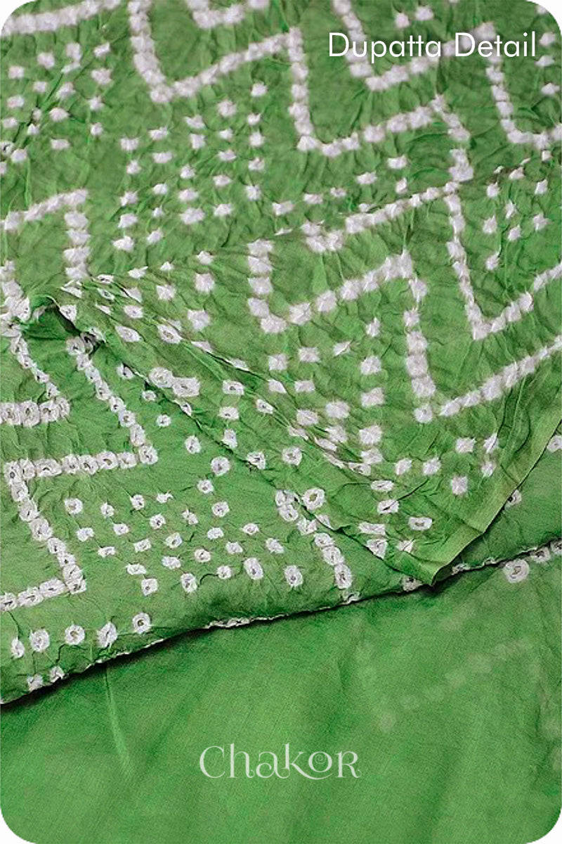 Chakor's Violet & Mehendi Green Bandhani Cotton embroidered Kurta Fabric With Dupatta. 