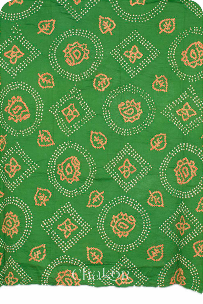 Chakor's Mehendi Green & Brown Bandhani Cotton embroidered Kurta Fabric With Dupatta. 