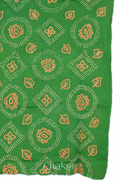 Chakor's Mehendi Green & Brown Bandhani Cotton embroidered Kurta Fabric With Dupatta. 