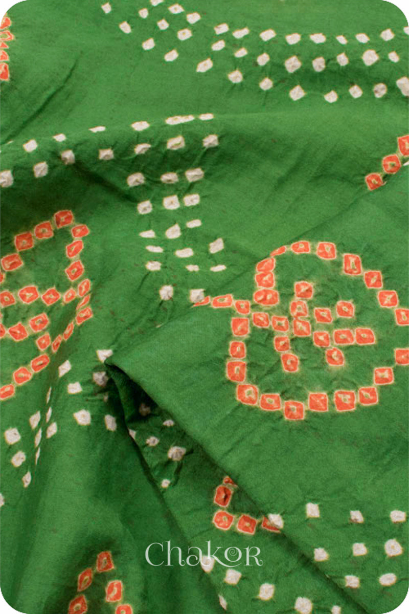 Chakor's Mehendi Green & Brown Bandhani Cotton embroidered Kurta Fabric With Dupatta. 