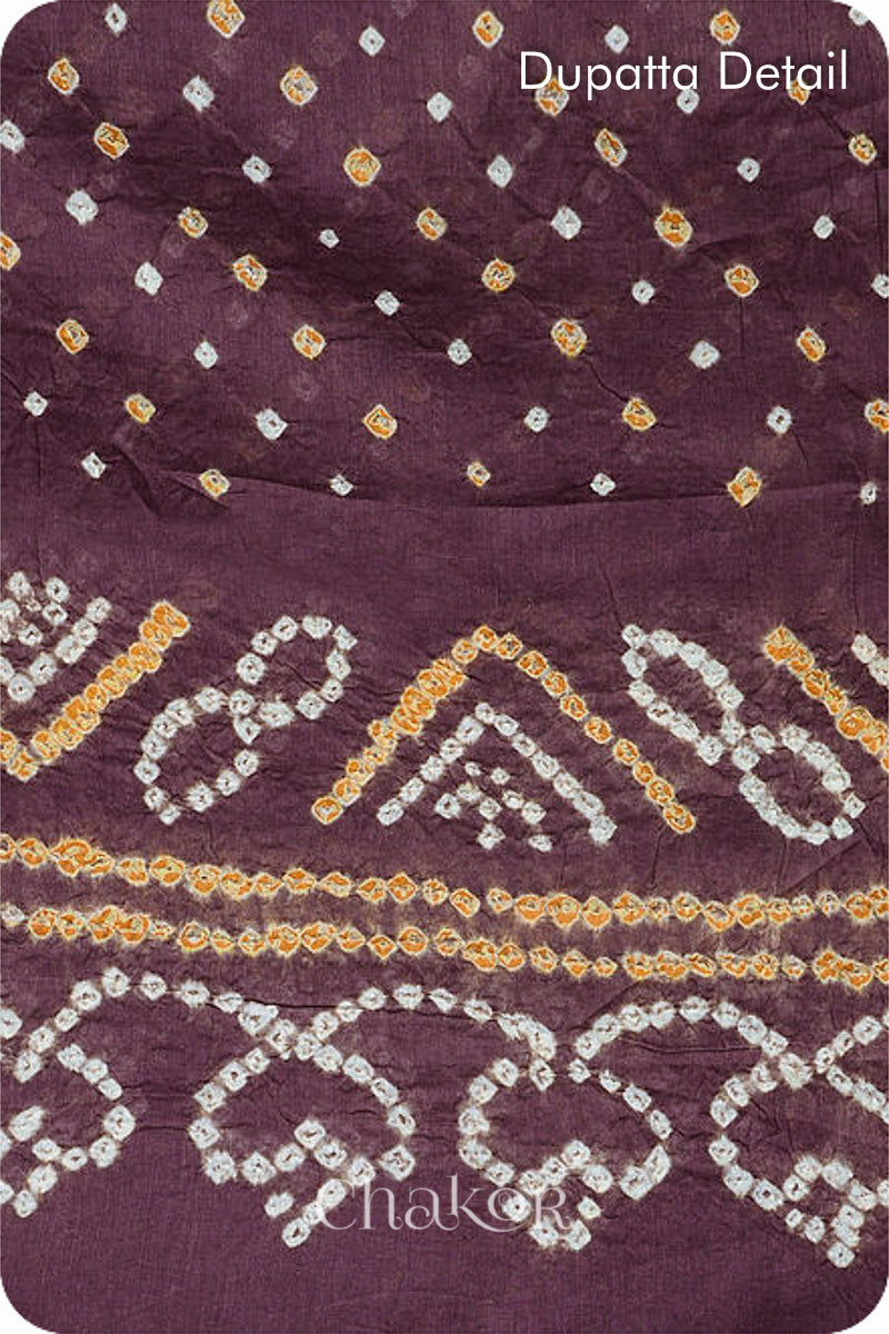 Chakor's Mehendi Green & Brown Bandhani Cotton embroidered Kurta Fabric With Dupatta. 