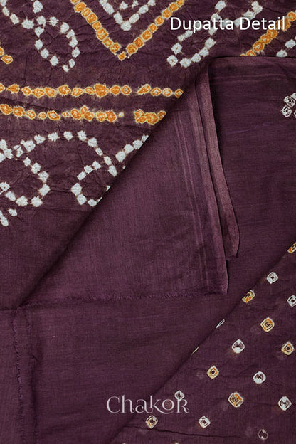 Chakor's Mehendi Green & Brown Bandhani Cotton embroidered Kurta Fabric With Dupatta. 