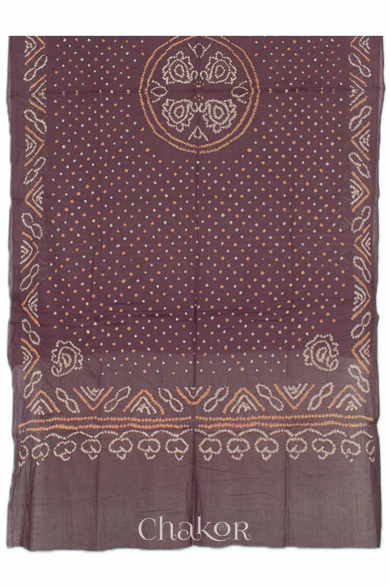 Chakor's Mehendi Green & Brown Bandhani Cotton embroidered Kurta Fabric With Dupatta. 