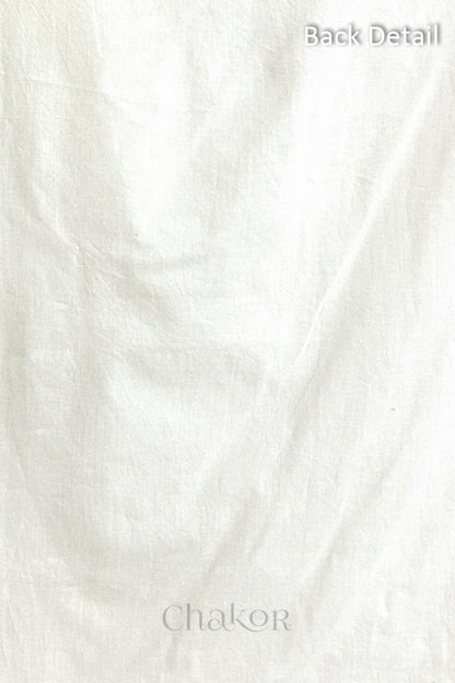 Close-up of plain back of the kurta fabric with Chakor brand logo. Text reads back detail.