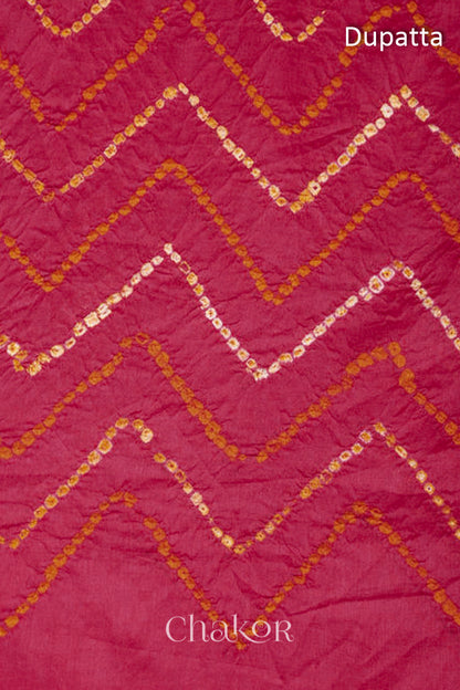 Chakor's Charcoal Grey & Pink Bandhani Cotton embroidered Kurta Fabric With Dupatta. 