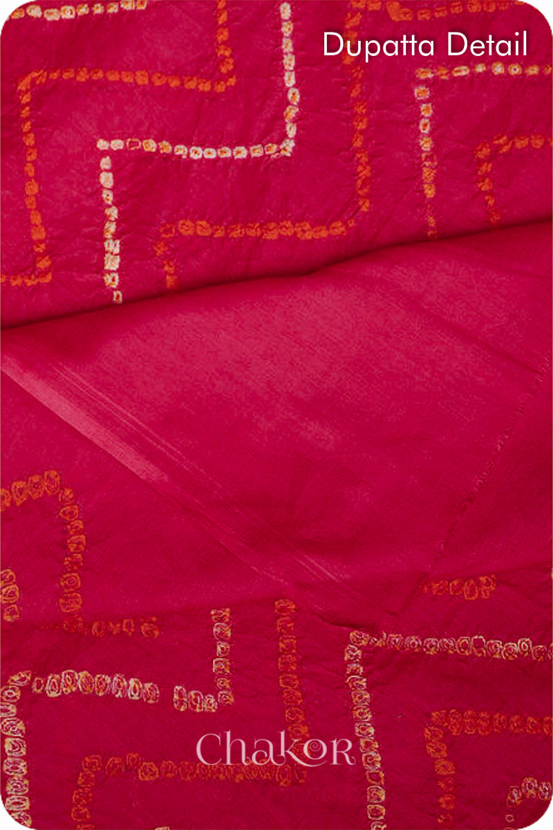 Chakor's Charcoal Grey & Pink Bandhani Cotton embroidered Kurta Fabric With Dupatta. 