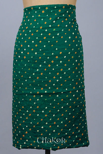 Chakor's Green Red Bandhani Cotton embroidered Kurta Fabric With Dupatta. 