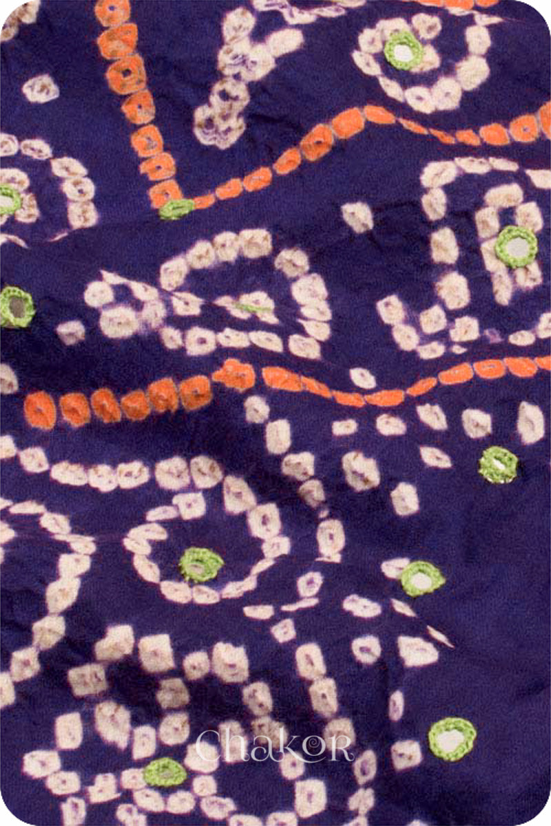 Chakor's Purple Mehendi Green Bandhani Cotton embroidered Kurta Fabric With Dupatta. 