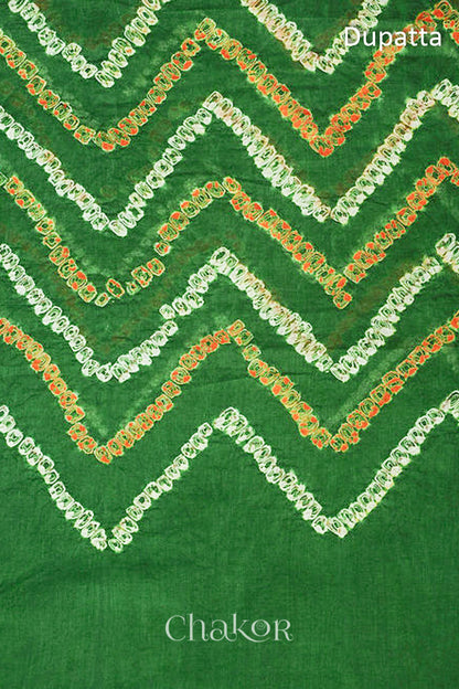 Chakor's Purple Mehendi Green Bandhani Cotton embroidered Kurta Fabric With Dupatta. 