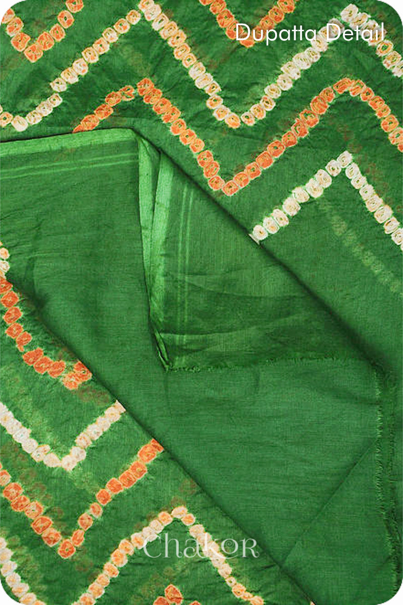 Chakor's Purple Mehendi Green Bandhani Cotton embroidered Kurta Fabric With Dupatta. 