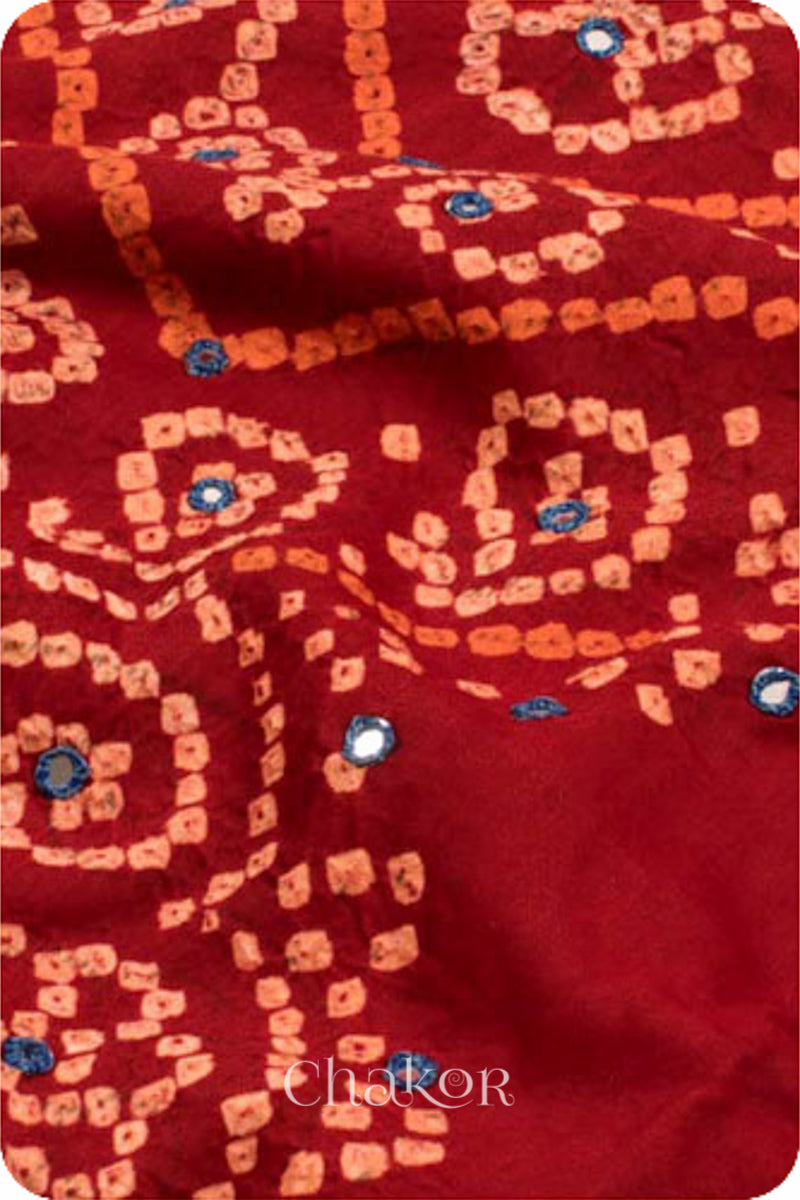 Chakor's Red Indigo Bandhani Cotton embroidered Kurta Fabric With Dupatta. 