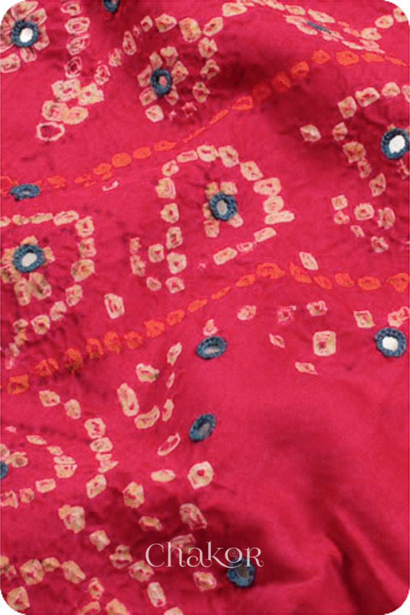 Chakor's Pink Indigo Bandhani Cotton embroidered Kurta Fabric With Dupatta. 