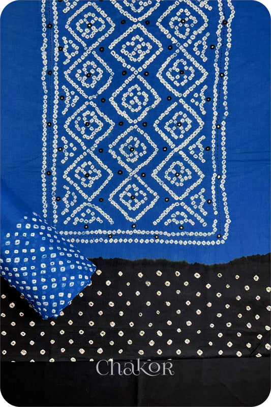 Black Indigo Bandhani Cotton Kurta Set Fabric With Dupatta for Women's clothing online by Chakor.