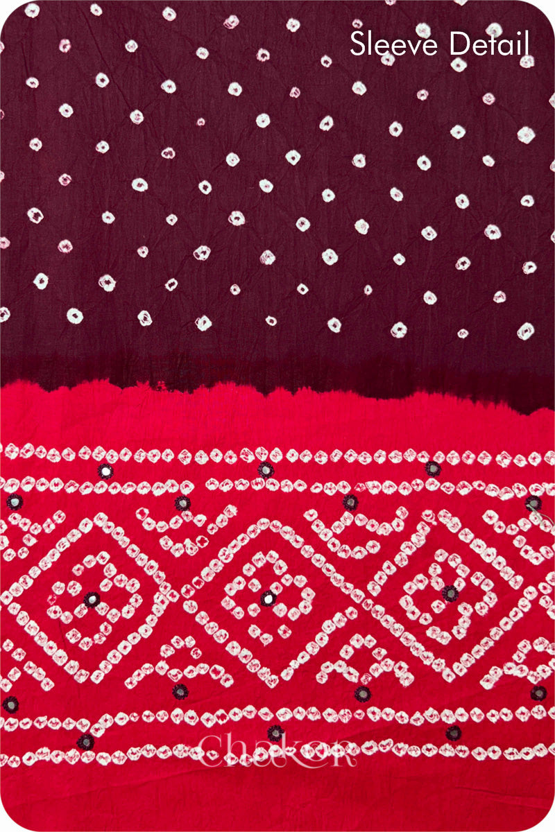 Maroon Red Bandhani Cotton Kurta Set Fabric With Dupatta for Women's clothing online by Chakor.