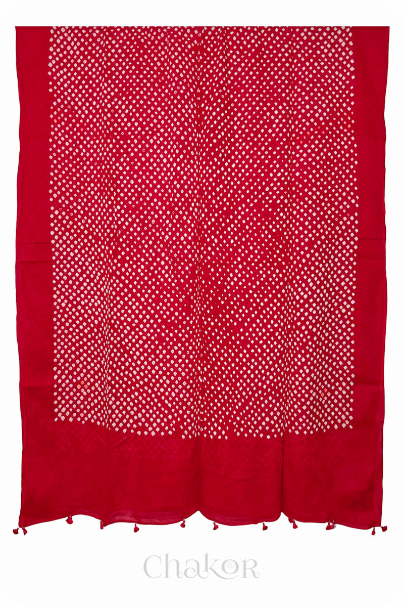 Maroon Red Bandhani Cotton Kurta Set Fabric With Dupatta for Women's clothing online by Chakor.